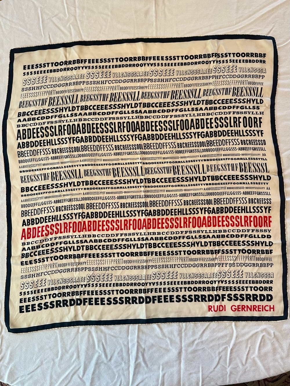 Vintage Rudi Gernreich Silk Scarf - Avant-Garde Typography Print - 30x31